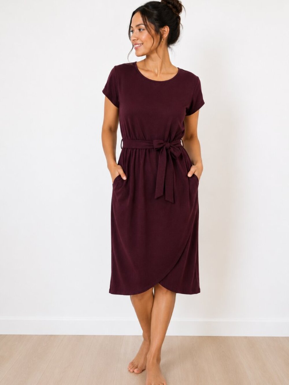 Smash + Tess Rebecca Wrap Midi Dress in Deep Burgundy